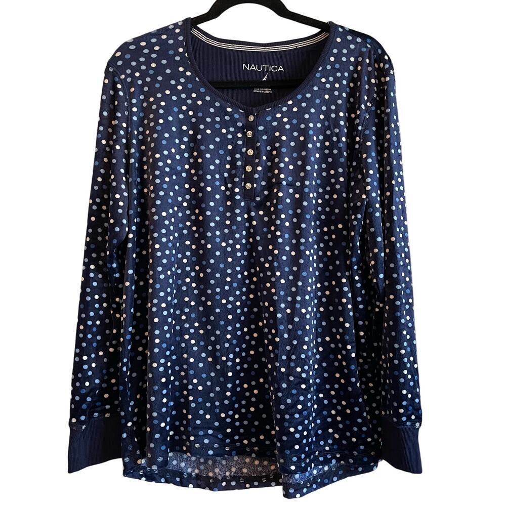 Nautica Polka Dot Velvet Long Sleeve Pajama Top Women's Sleepwear Sz XL